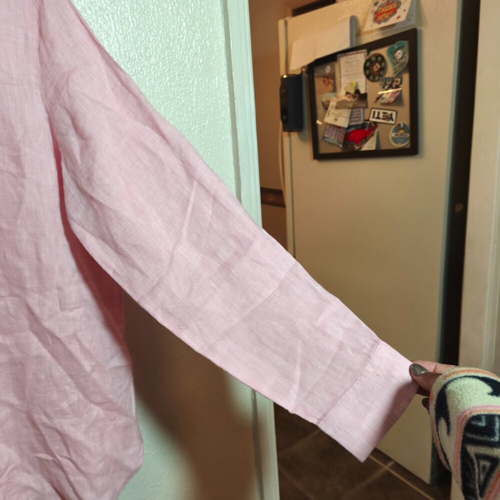 J Jill Love Linen Button Down Tunic Boyfriend Shirt sz S Light Pink Coastal Chic - Picture 3 of 9